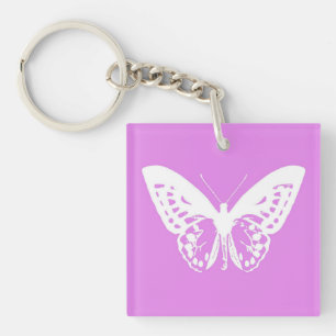 Butterfly sketch, orchid and white key ring