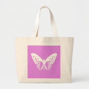 Butterfly sketch, orchid and white large tote bag