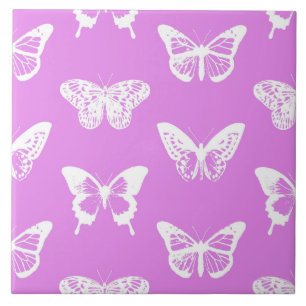Butterfly sketch, orchid and white tile