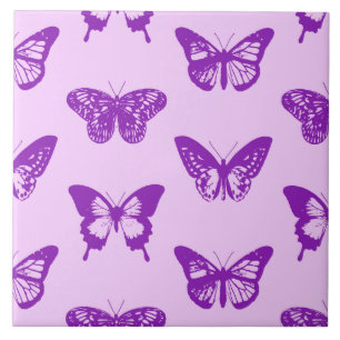 Butterfly sketch, orchid pink and violet ceramic tile