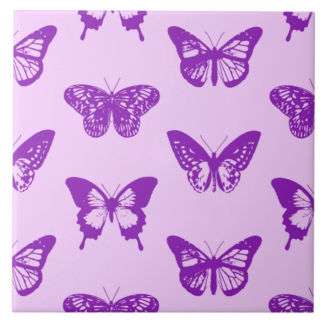 Butterfly sketch, orchid pink and violet ceramic tile (Front)