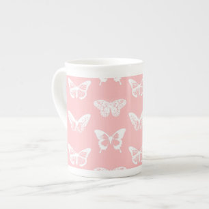 Butterfly sketch, shell pink and white bone china mug