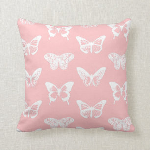 Butterfly sketch, shell pink and white cushion