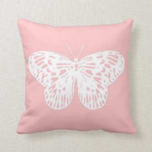 Butterfly sketch, shell pink and white cushion