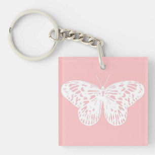 Butterfly sketch, shell pink and white key ring