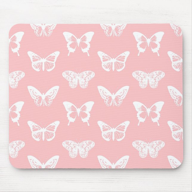 Butterfly sketch, shell pink and white mouse pad (Front)