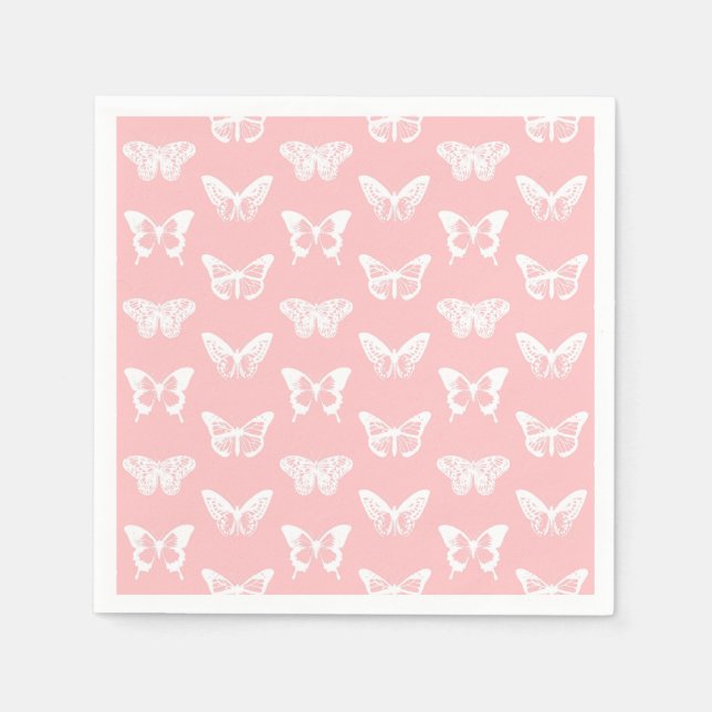 Butterfly sketch, shell pink and white napkin (Front)