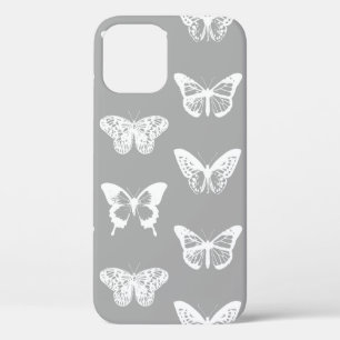 Butterfly sketch, silver grey and white iPhone 12 case