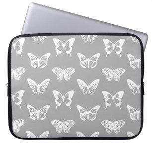 Butterfly sketch, silver grey and white laptop sleeve