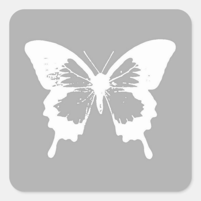 Butterfly sketch, silver grey and white square sticker (Front)