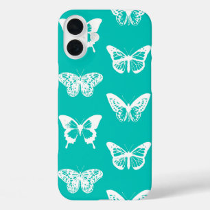 Butterfly sketch, turquoise and white iPhone 16 plus case