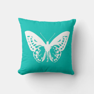 Butterfly sketch, turquoise and white cushion