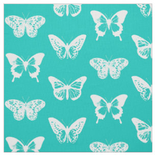 Butterfly sketch, turquoise and white fabric