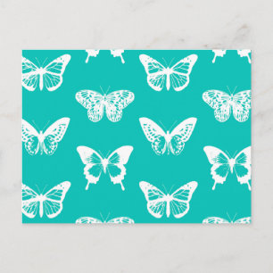 Butterfly sketch, turquoise and white postcard