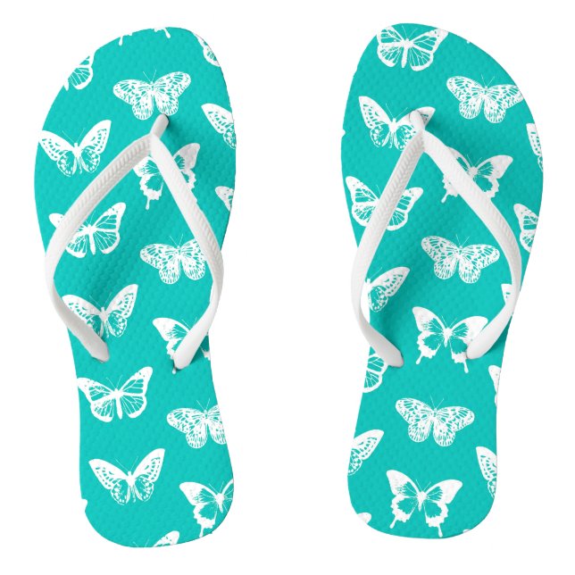 Butterfly sketch, turquoise and white thongs (Footbed)