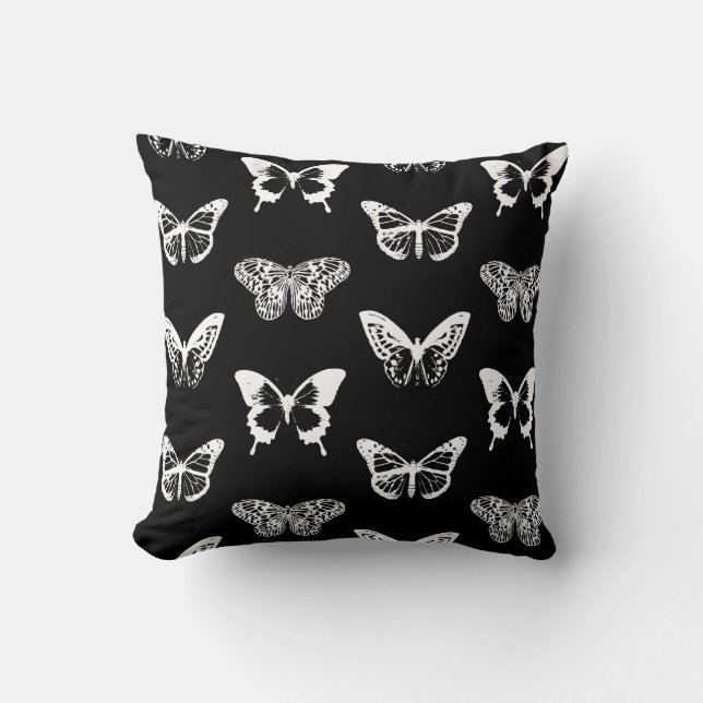 Butterfly sketch, white and black cushion (Front)
