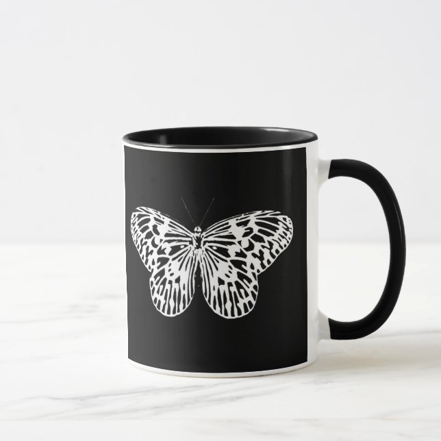 Butterfly sketch, white and black mug (Right)