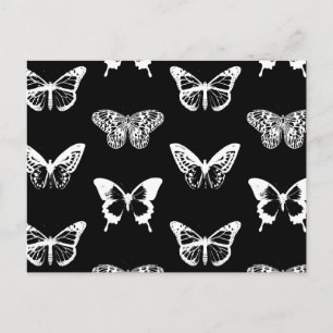 Butterfly sketch, white and black postcard