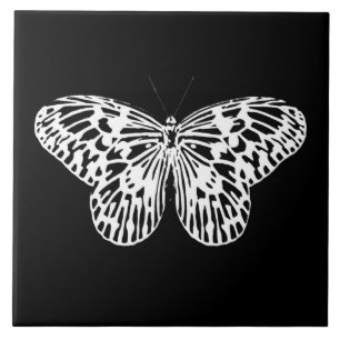 Butterfly sketch, white and black tile