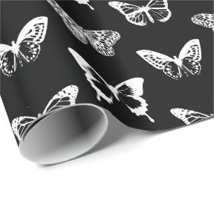Butterfly sketch, white and black wrapping paper
