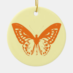 Butterfly sketch, yellow and orange ceramic ornament