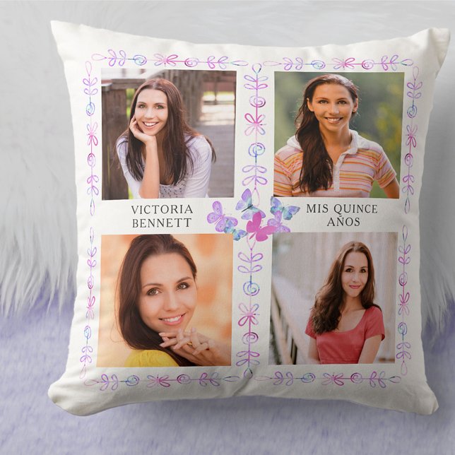 Butterfly Skies Pink Butterflies 4 Photo Collage Cushion (Creator Uploaded)