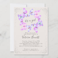 Butterfly Skies Pink It's a Girl Baby Shower