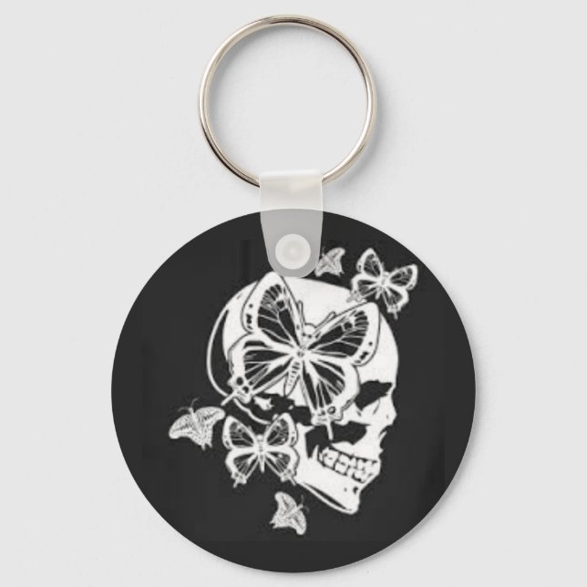 Butterfly & Skull Button Keychain (Front)