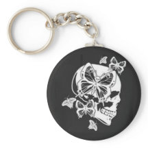 Butterfly & Skull Button Keychain