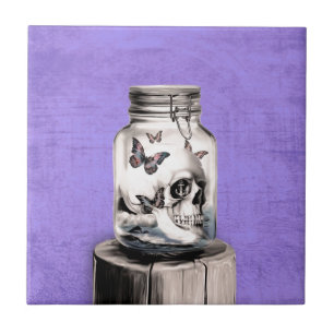 Butterfly skull in jar. Lost thoughts. Tile