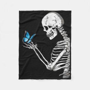 Butterfly Skull Skeleton Retro Halloween Fleece Blanket