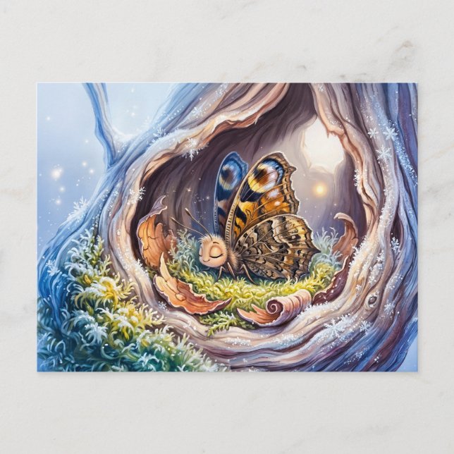 Butterfly Sleeping in Tree Hollow During Winter Do Postcard (Front)