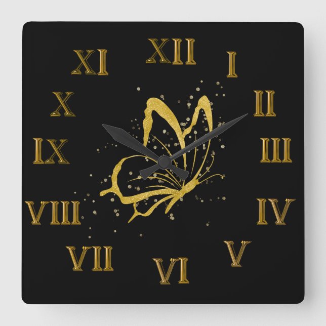 Butterfly sparkle design roman numeral wall clock (Front)