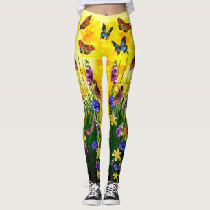 Butterfly Springtime Flowers Leggings