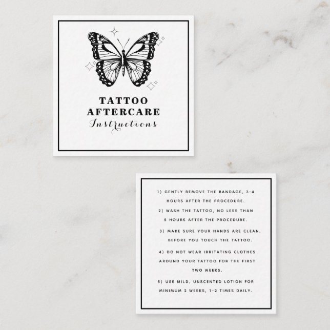 Butterfly & Starry Tattoo Aftercare Instructions Square Business Card (Front/Back)