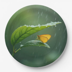 Butterfly Staying Dry Under a Leaf Paper Plate