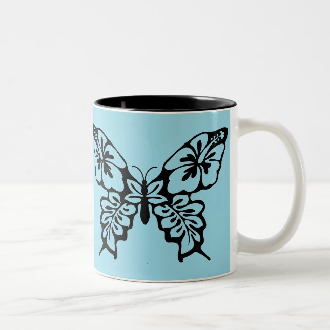 Butterfly Stencil on Blue Two-Tone Coffee Mug (Right)