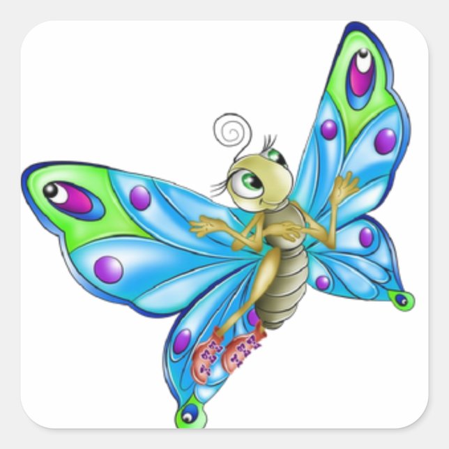 Butterfly Sticker/Cute Cartoon Butterfly Square Sticker (Front)