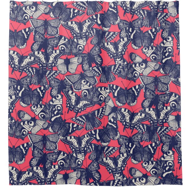 butterfly strawberry pink shower curtain (Front)