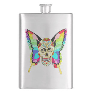 Butterfly Sugar Skull Hip Flask