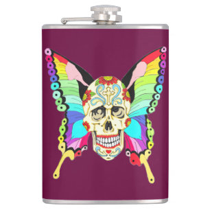 Butterfly Sugar Skull Hip Flask