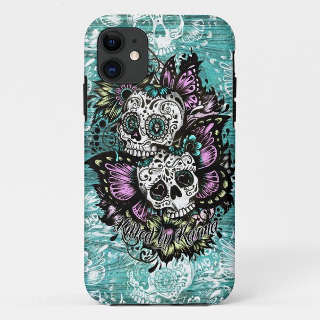 Butterfly sugar skulls illustration in blue. Case-Mate iPhone case (Back)
