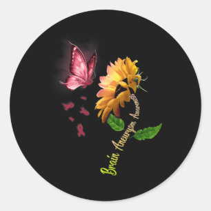 Butterfly Sunflower Brain Aneurysm Awareness 1  Classic Round Sticker
