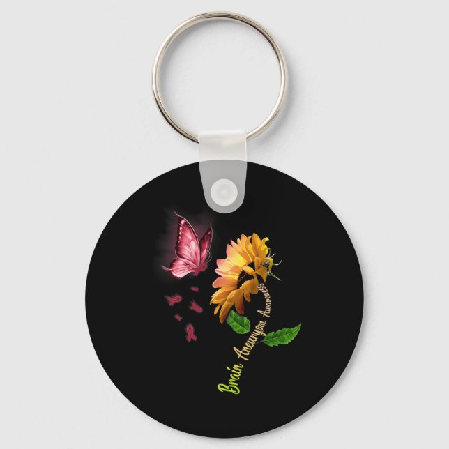 Butterfly Sunflower Brain Aneurysm Awareness 1  Key Ring (Front)