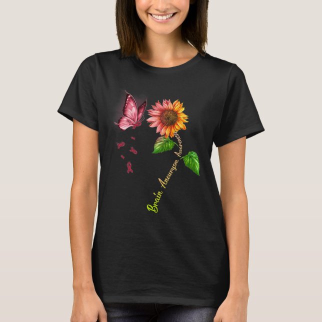 Butterfly Sunflower Brain Aneurysm Awareness  T-Shirt (Front)