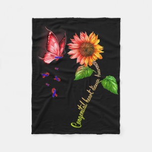 Butterfly Sunflower Congenital Heart Disease Aware Fleece Blanket