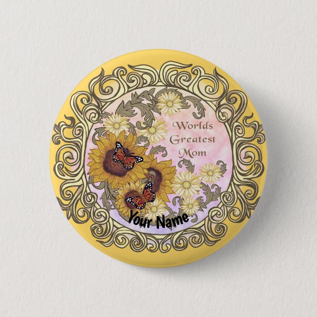 Butterfly Sunflower custom Mum  6 Cm Round Badge (Front)