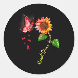 Butterfly Sunflower Heart Disease Awareness Classic Round Sticker