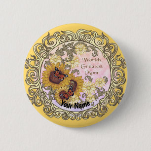 Butterfly Sunflower Mum 6 Cm Round Badge