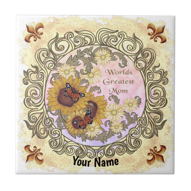 Butterfly Sunflower Mum  Ceramic Tile (Front)